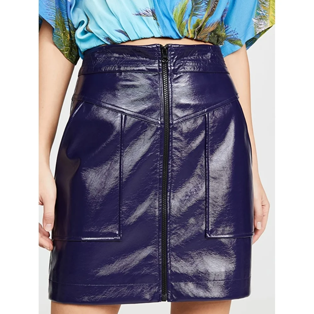 NWT Rebecca Minkoff Marguerite Patent Mini Skirt Midnight Size 8